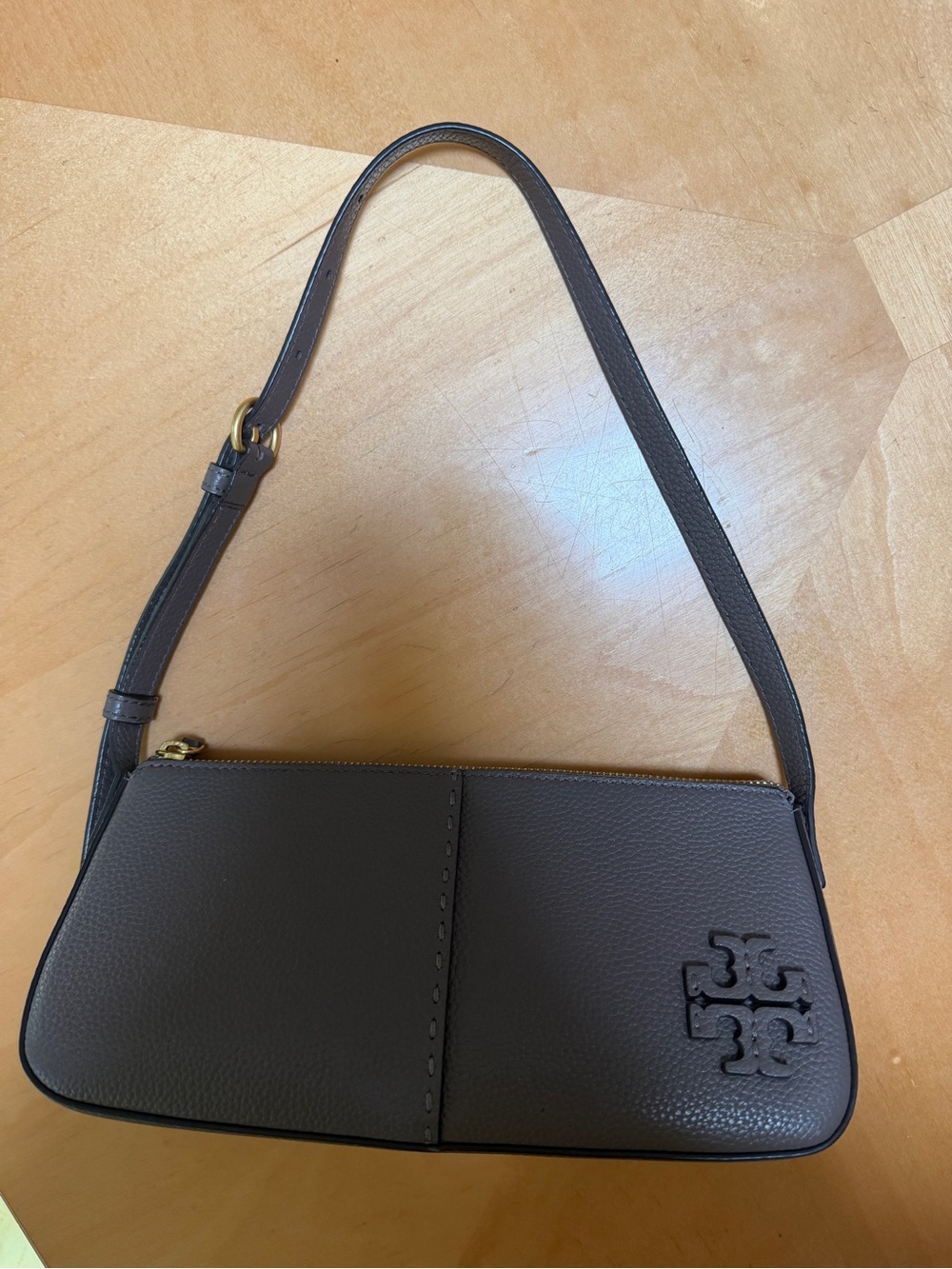 Tory Burch McGraw Pebble Leather Wedge Shoulder Bag ~NWOT- Taupe